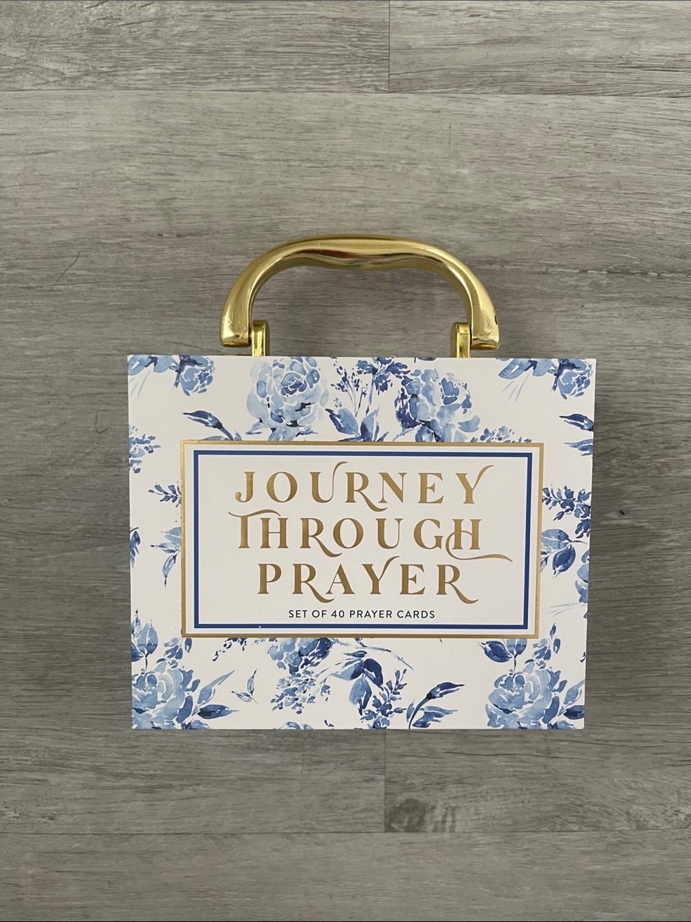 Blue Floral Prayer Card Set with Gold Handle